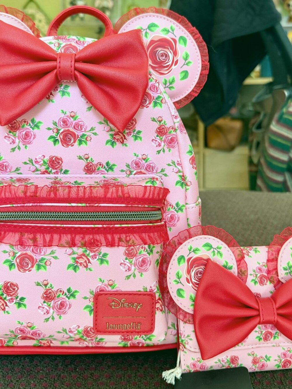 Loungefly Disney Minnie Rosettes Lace Backpack + Wallet Set NWT